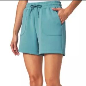 Mondetta Women's Soft Ribbed Active Shorts, Adriatic Blue, Size XL With Pockets